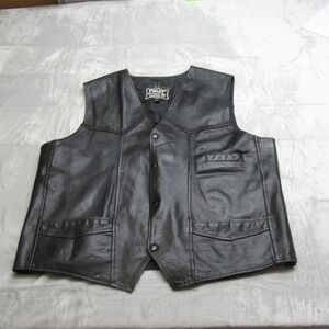 First Genuine Leather Vest Men XL BLK Motorcycle Pockets Eagle Flag Patch Harley